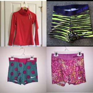Nike Pro 4 item bundle. 3x small running shorts and one Coel neck small top